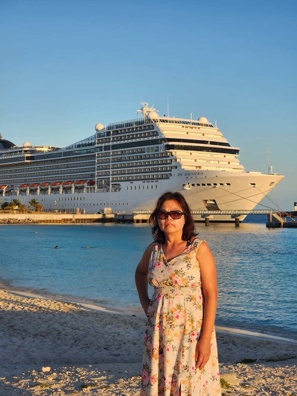 Client Michelle in Front of Cruise Ship